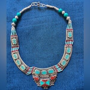 Turquoise and Red Beaded Necklace